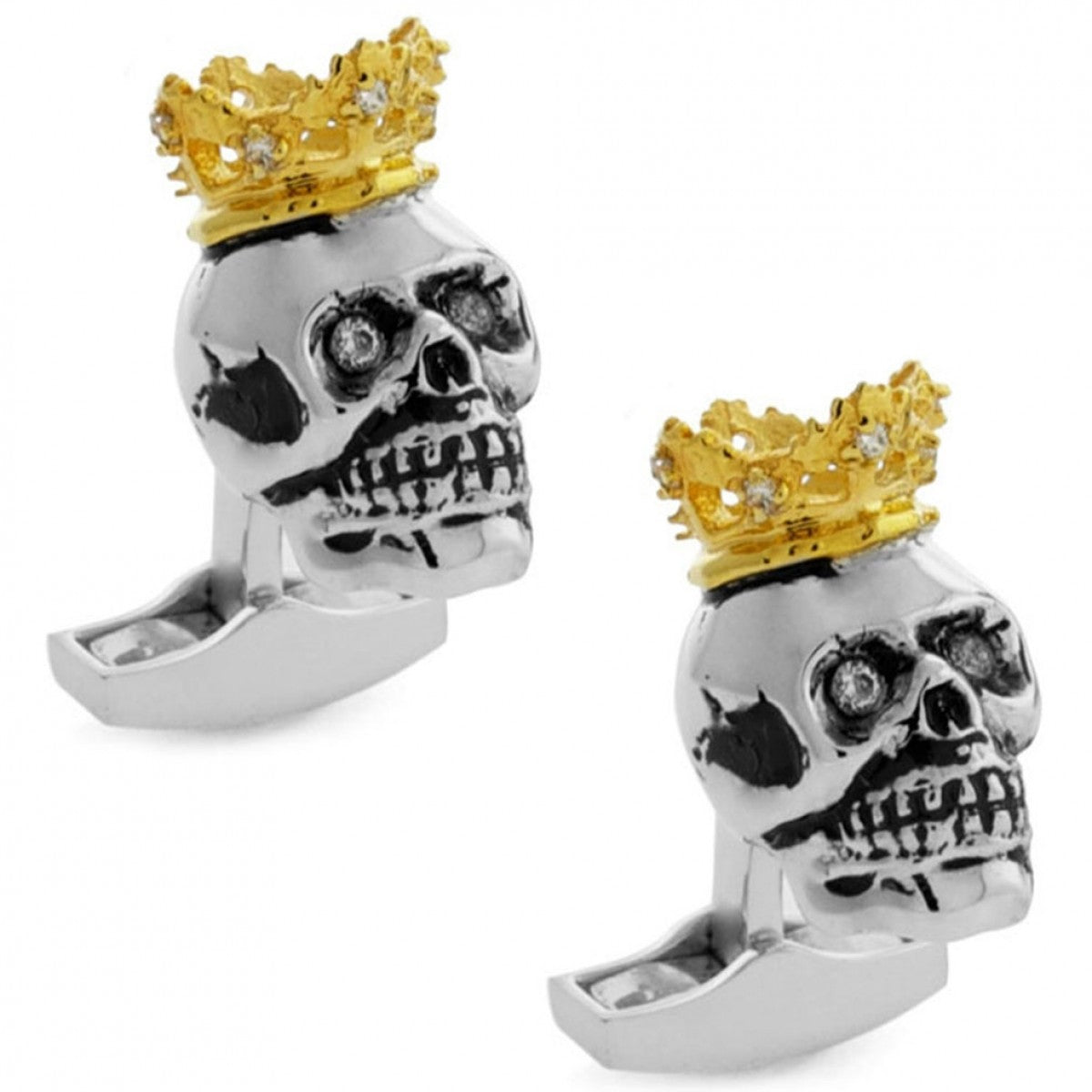 Tateossian King Skull with Gold Crown Cufflinks, Silver