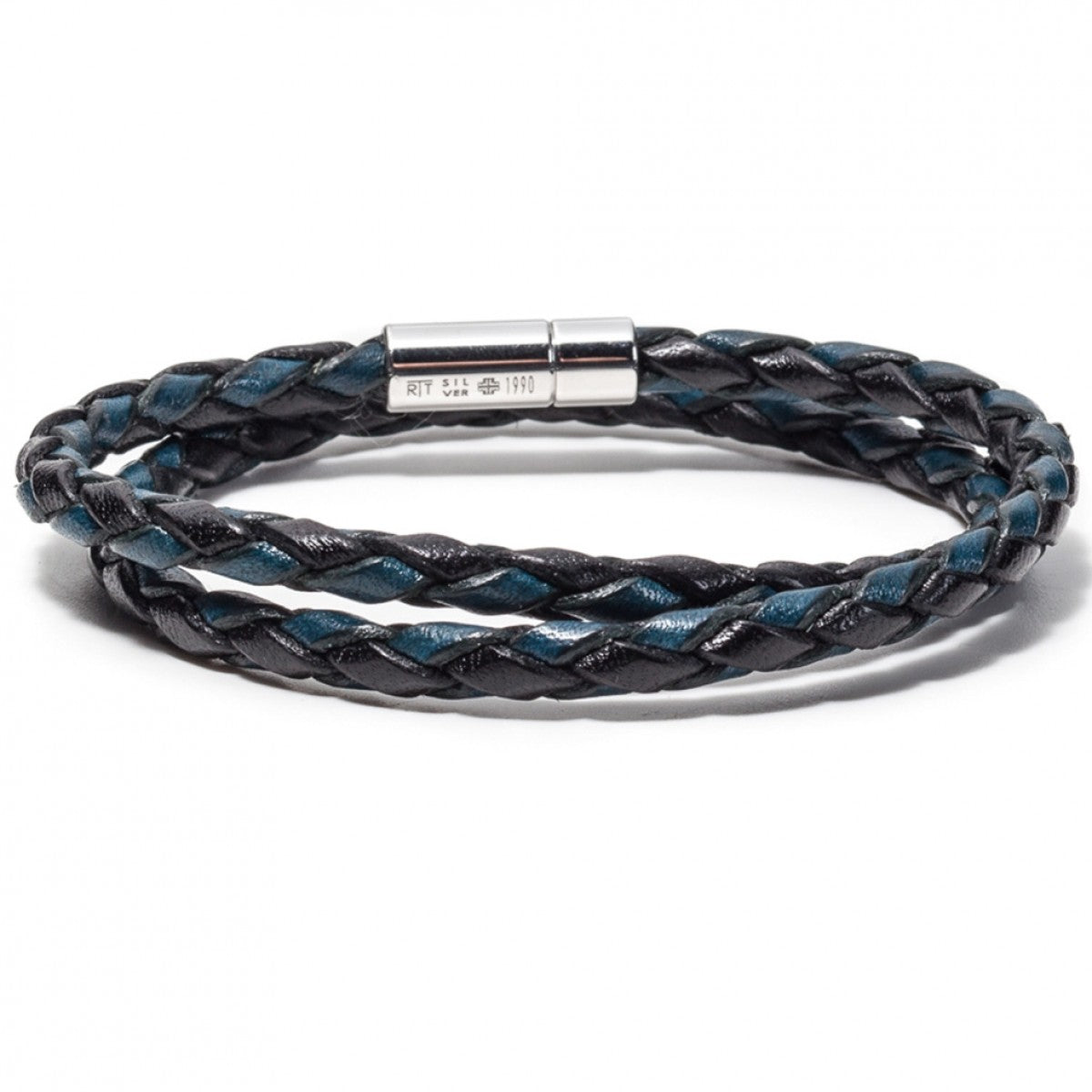 Tateossian Men's Pop Scoubidou Bracelet with Silver Clasp, Blue and Black, Length 41 CM