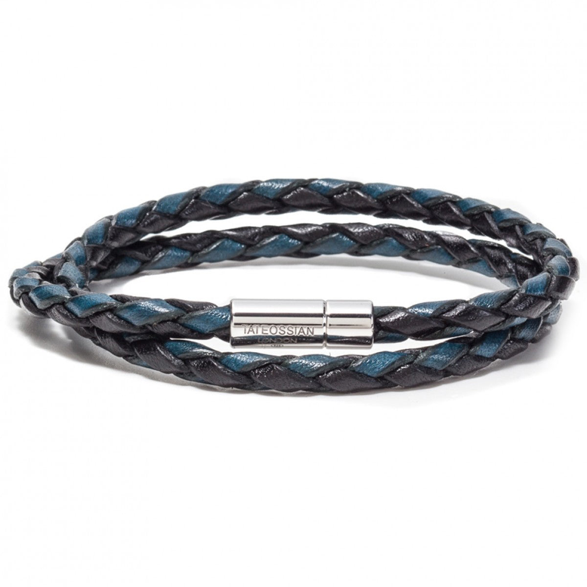 Tateossian Men's Pop Scoubidou Bracelet with Silver Clasp, Blue and Black, Length 41 CM