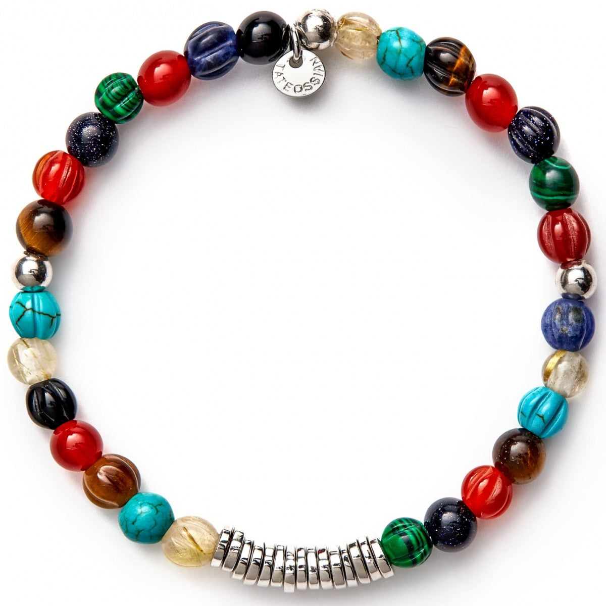 Tateossian Multi Coloured Stone Bracelet with Silver Spacer Discs