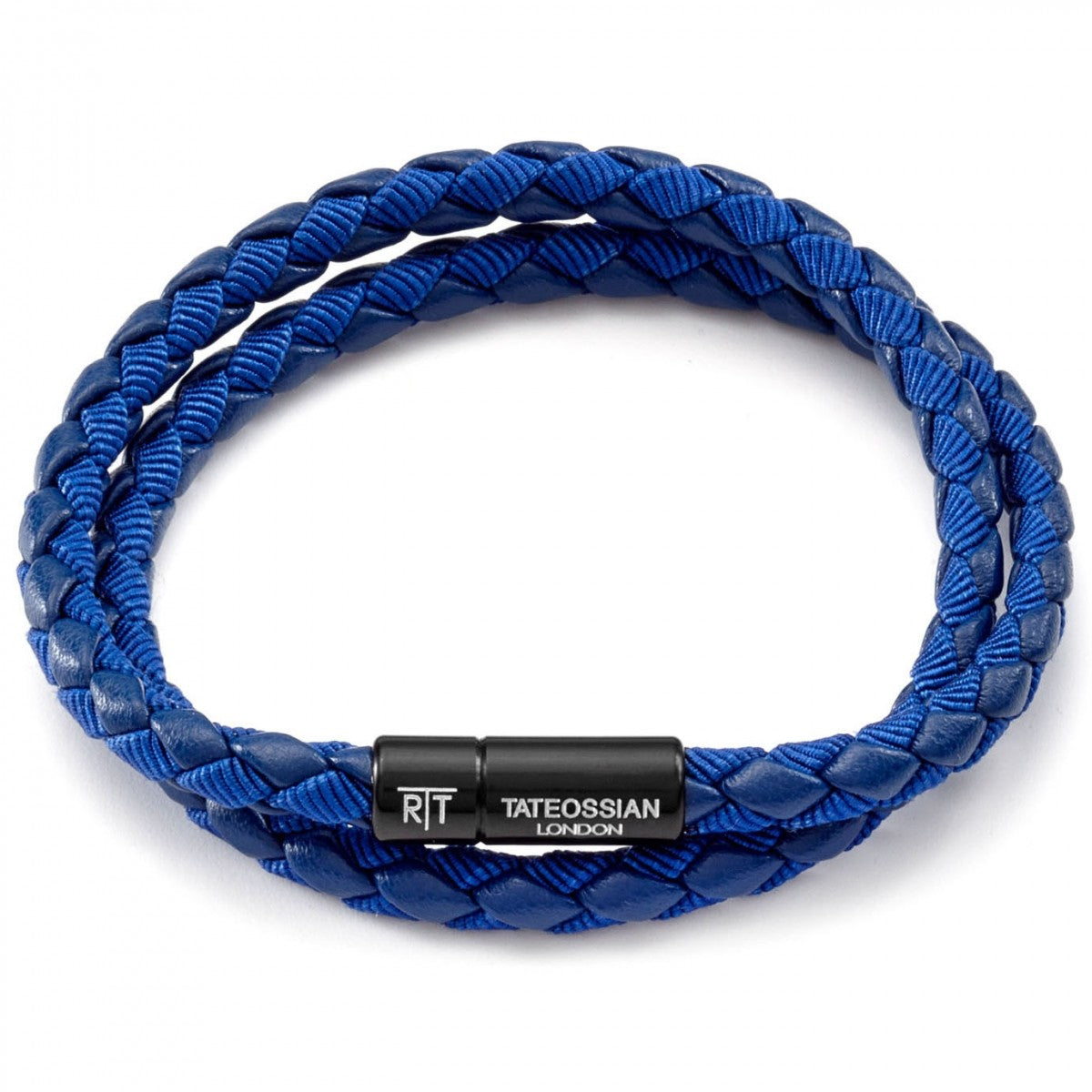 Black leather bracelet with blue stainless steel accents – Maverick Man