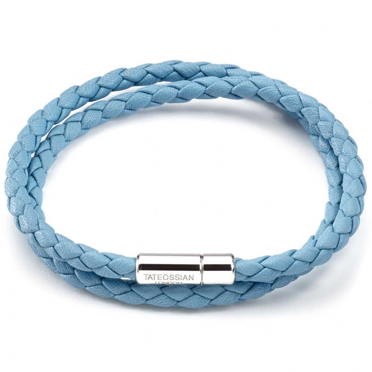 Tateossian Men's Double Wrap Slim Scoubidou Light Blue Bracelet