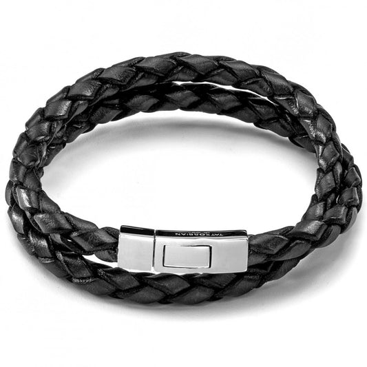 Tateossian Scoubidou Black Leather Double Wrap Bracelet Lge 45cm
