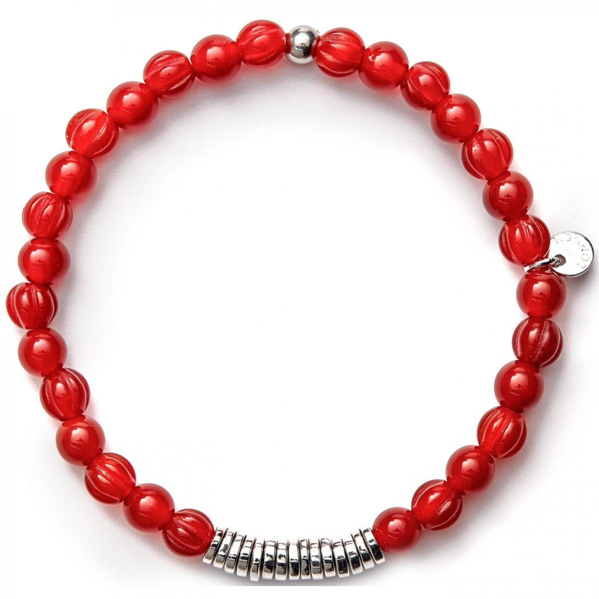 Tateossian Men's Red Carnelian Bead Bracelet with Silver Spacer Discs