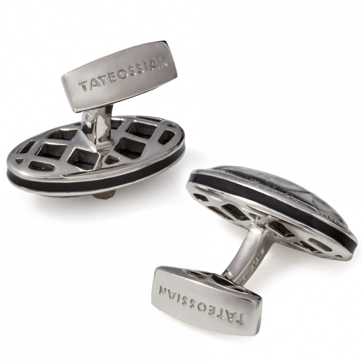 Tateossian Signature Fossil Orthoceras Sterling Silver Oval Cufflinks, Limited Edition