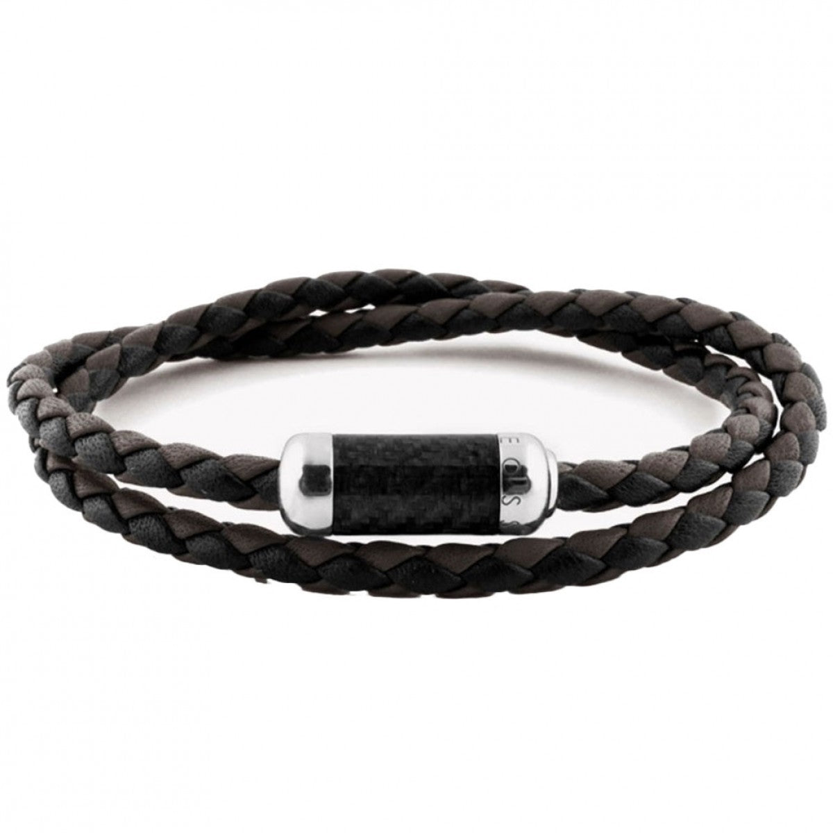 Tateossian Leather Wrap Bracelet, Black and Brown Leather with Silver Black Alutex Clasp