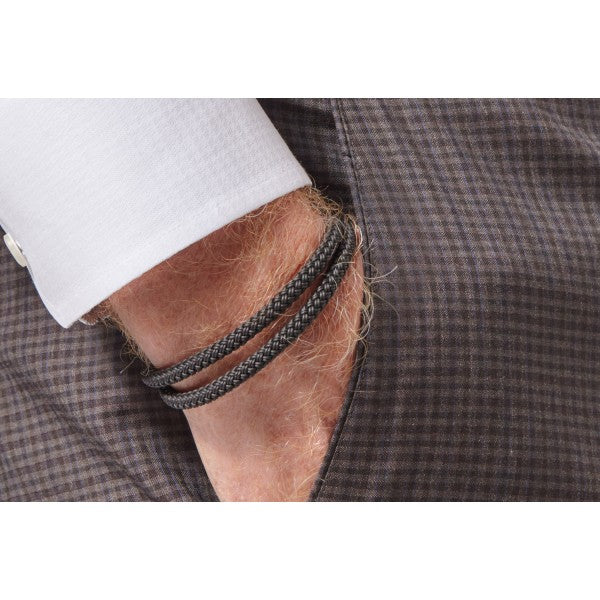 Tateossian RT Braided Rubber Bracelet, Black,  Anodized Aluminum Clasp Double Wrap