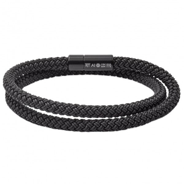 Tateossian RT Braided Rubber Bracelet, Black,  Anodized Aluminum Clasp Double Wrap
