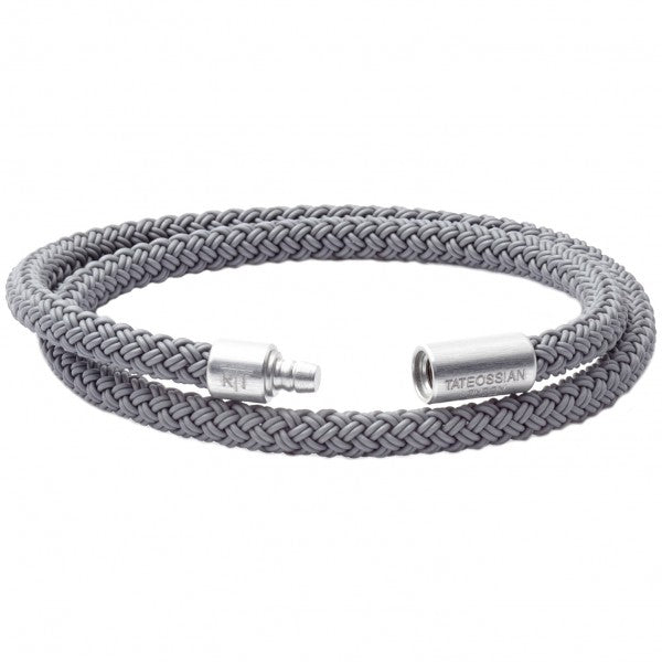 Tateossian RT Silver Braided Bracelet, Rubber Cable, Anodized Aluminum Clasp, Double Wrap