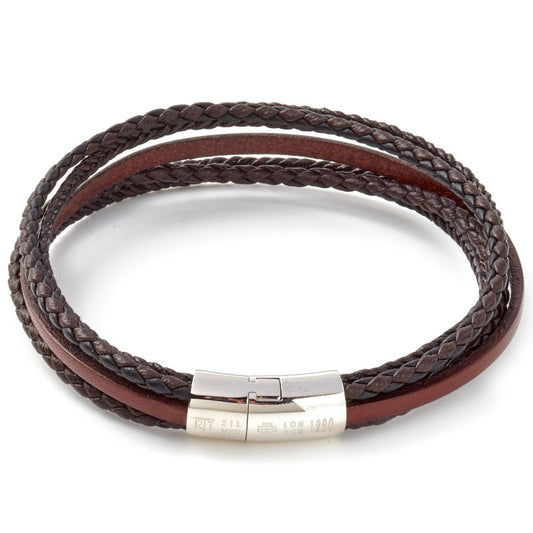 Tateossian Cobra Leather Multi Strand Wrap Bracelet with D shaped Clasp, Brown