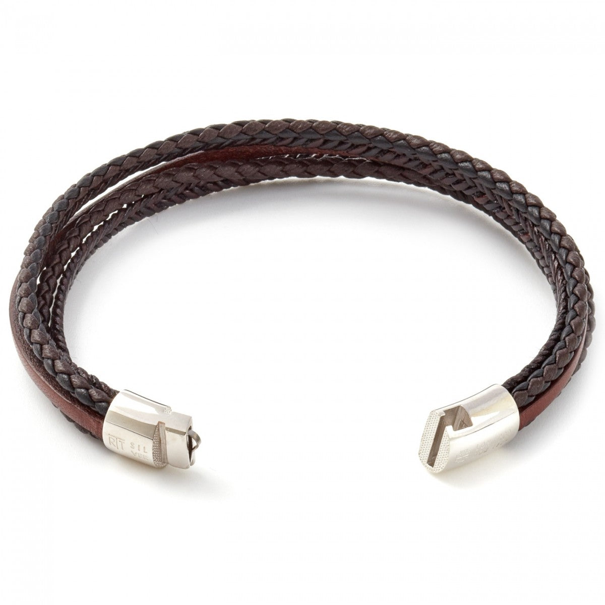 Tateossian Cobra Leather Multi Strand Wrap Bracelet with D shaped Clasp, Brown