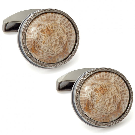 Tateossian Devonian Horn Coral Limited Edition Sterling Silver Cufflinks, Black