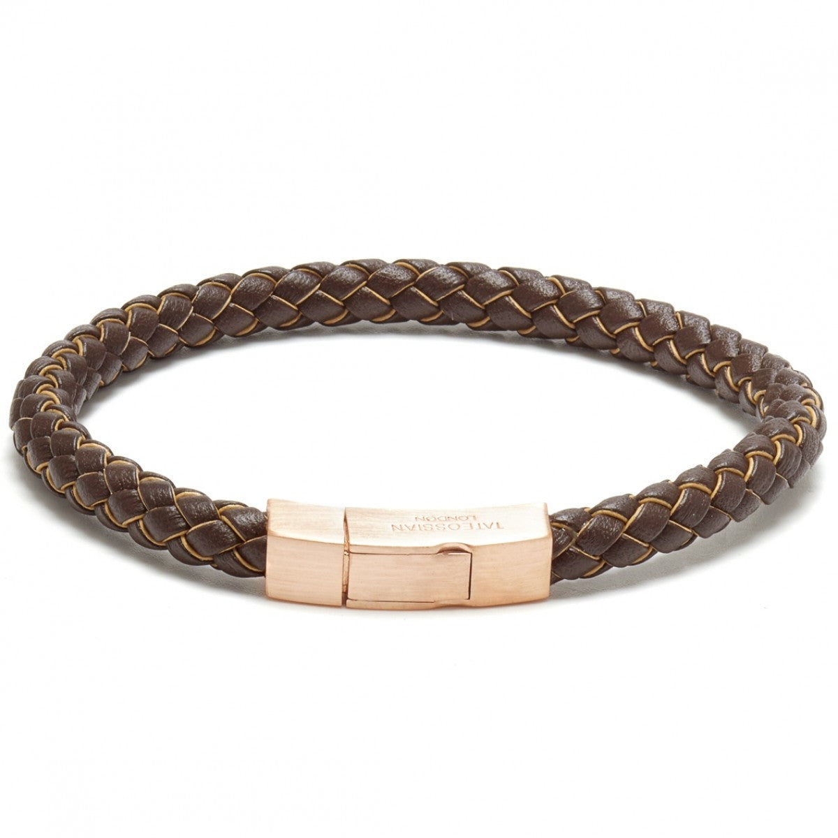 Tateossian Click Tocco Leather with Edge in Metallic Bracelet, Brown