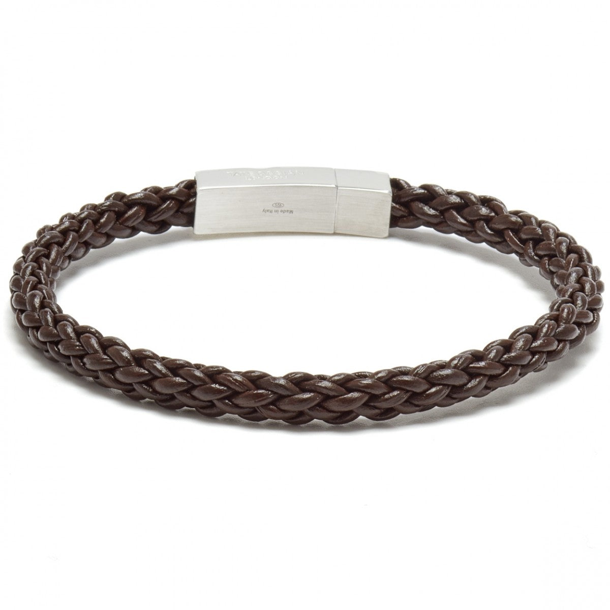 Tateossian Click Trenza Leather Cord Knots Bracelet, Brown