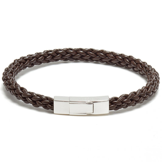Tateossian Click Trenza Leather Cord Knots Bracelet, Brown
