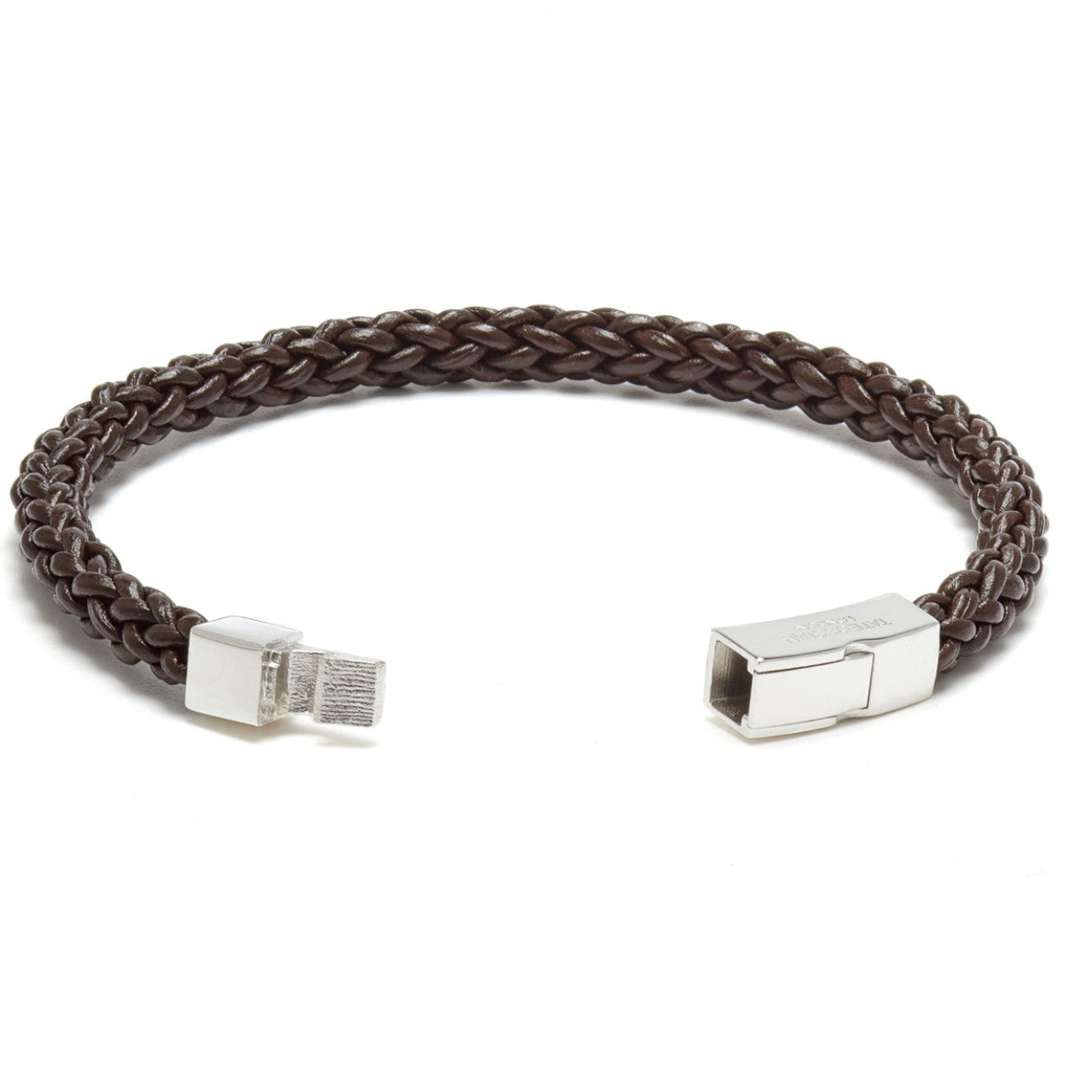 Tateossian Click Trenza Leather Cord Knots Bracelet, Brown