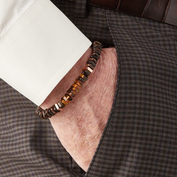 Tateossian Tiger eye and Wood Bead Bracelet Men's Legno Collection