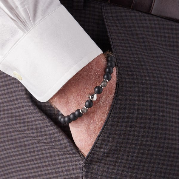 Tateossian Men's Nugget Black Agate Bracelet