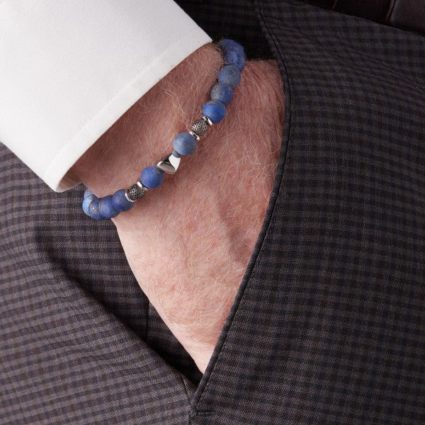 Tateossian Men's Nugget Blue Lapis Round Bead Bracelet