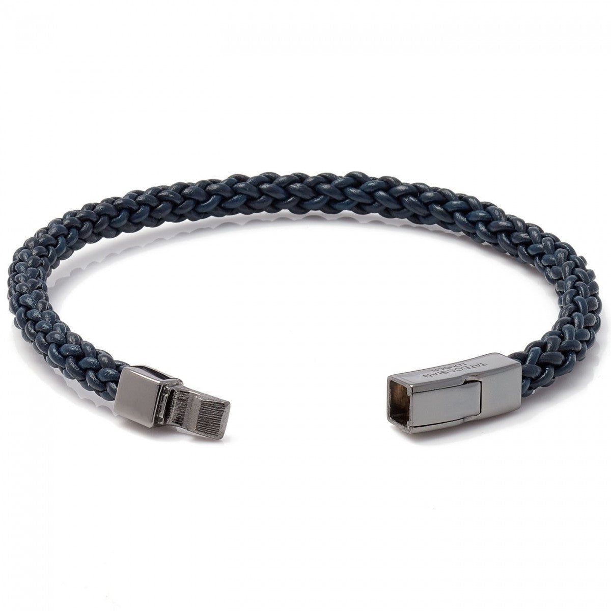Tateossian Men's Click Trenza Leather Braided Bracelet, Navy