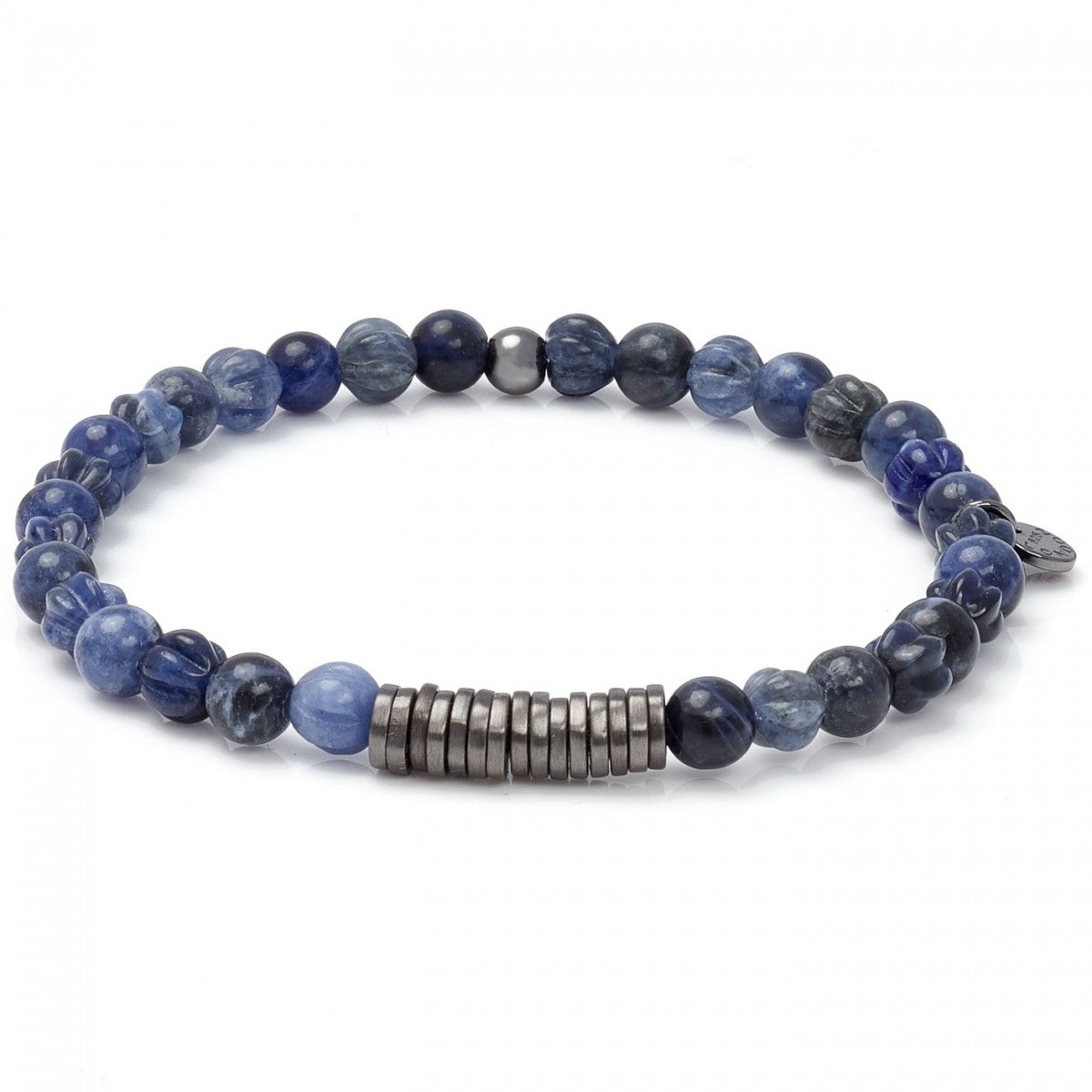 Tateossian Men's Classic Discs Blue Gemstone Bracelet, Sodalite Beads