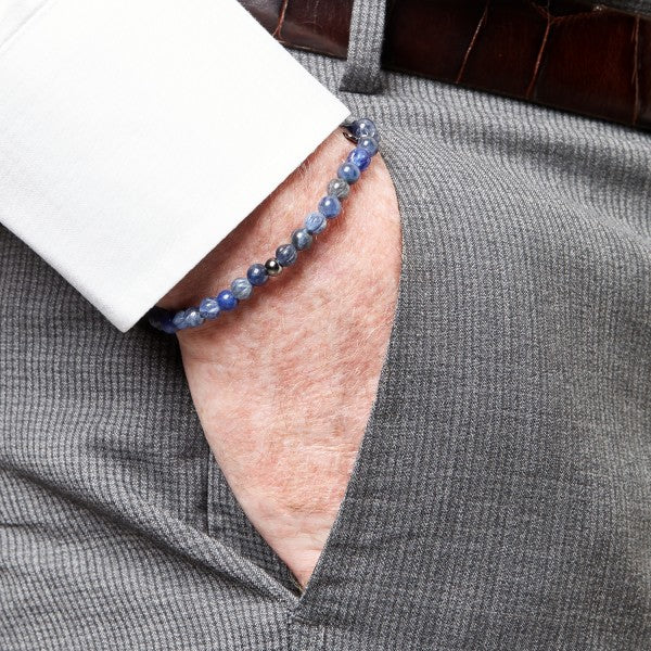 Tateossian Men's Classic Discs Blue Gemstone Bracelet, Sodalite Beads