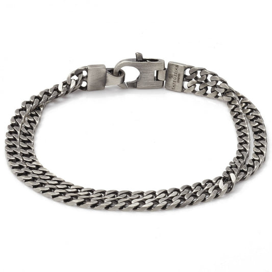 Tateossian Men's Grumette Duo Curb Link Bracelet, Oxidized Silver