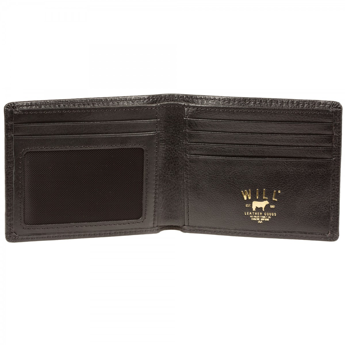 Will Leather Goods Classic Bifold Black Leather Wallet, Vegetable Tanned, Top Grain Leather, 4.5" x 3.75"