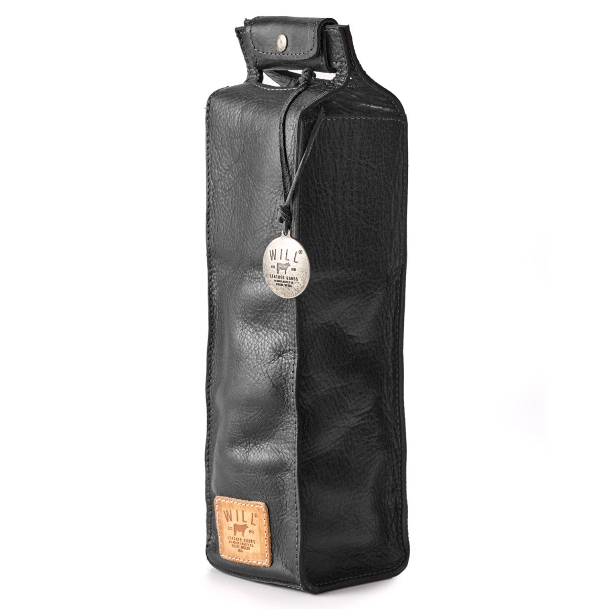 Will Leather Goods Single Wine Bottle Bag, Black Leather